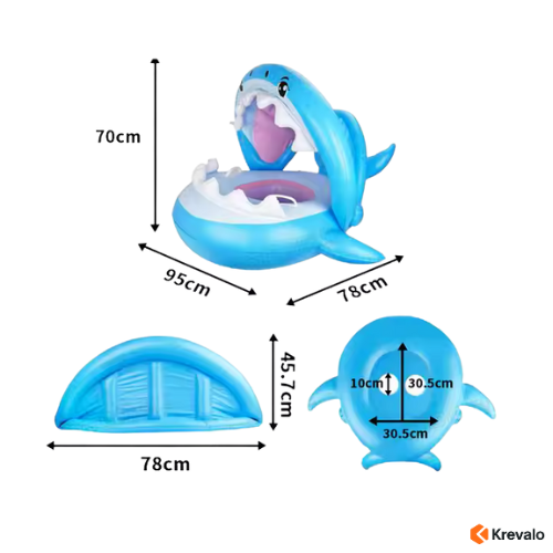 Flotador Infantil con Forma de Tiburón y Sombrilla